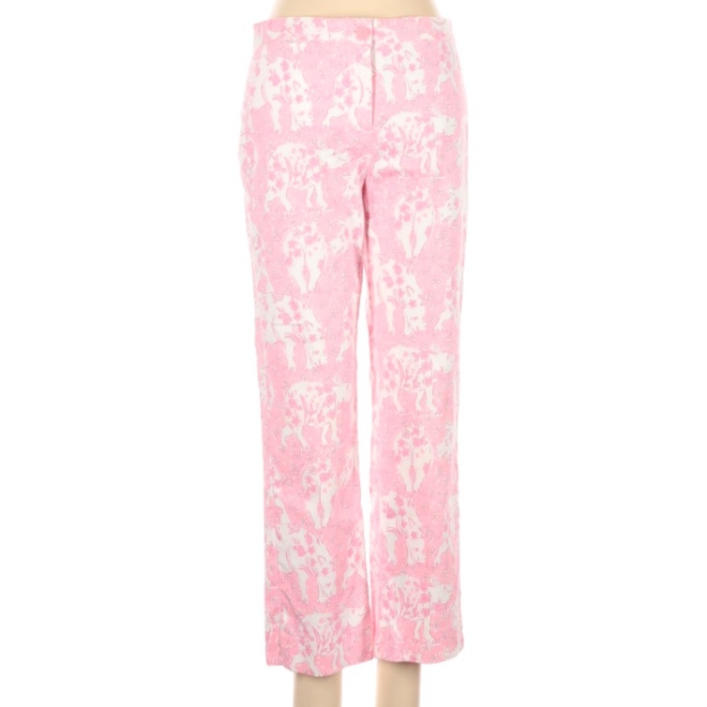 🌹🦏Lilly Pulitzer Run For The Roses Pink Rhino Pique Capri Crop Pants 2 RARE